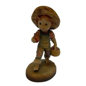 ANRI CLUB #3 Valentine  4 1/2" FARM girl w/basket of Apples  carved hand painted